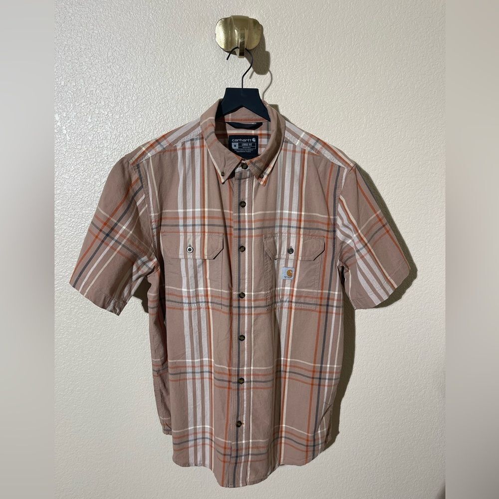 Carhartt Men's Short Sleeve Casual Plaid Shirt - Brown and Cream